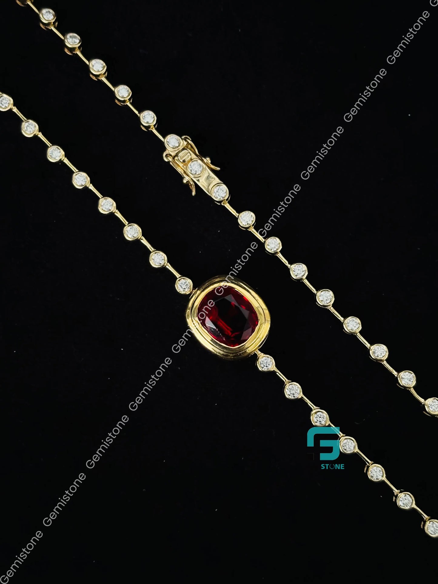 Red Rubby Cushion Cut Bezel Set Moissanite Pendant Necklace