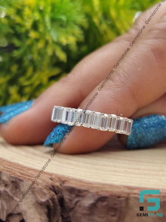 3 CTW Emerald Cut Moissanite Diamond Half Eternity Wedding Band For Women