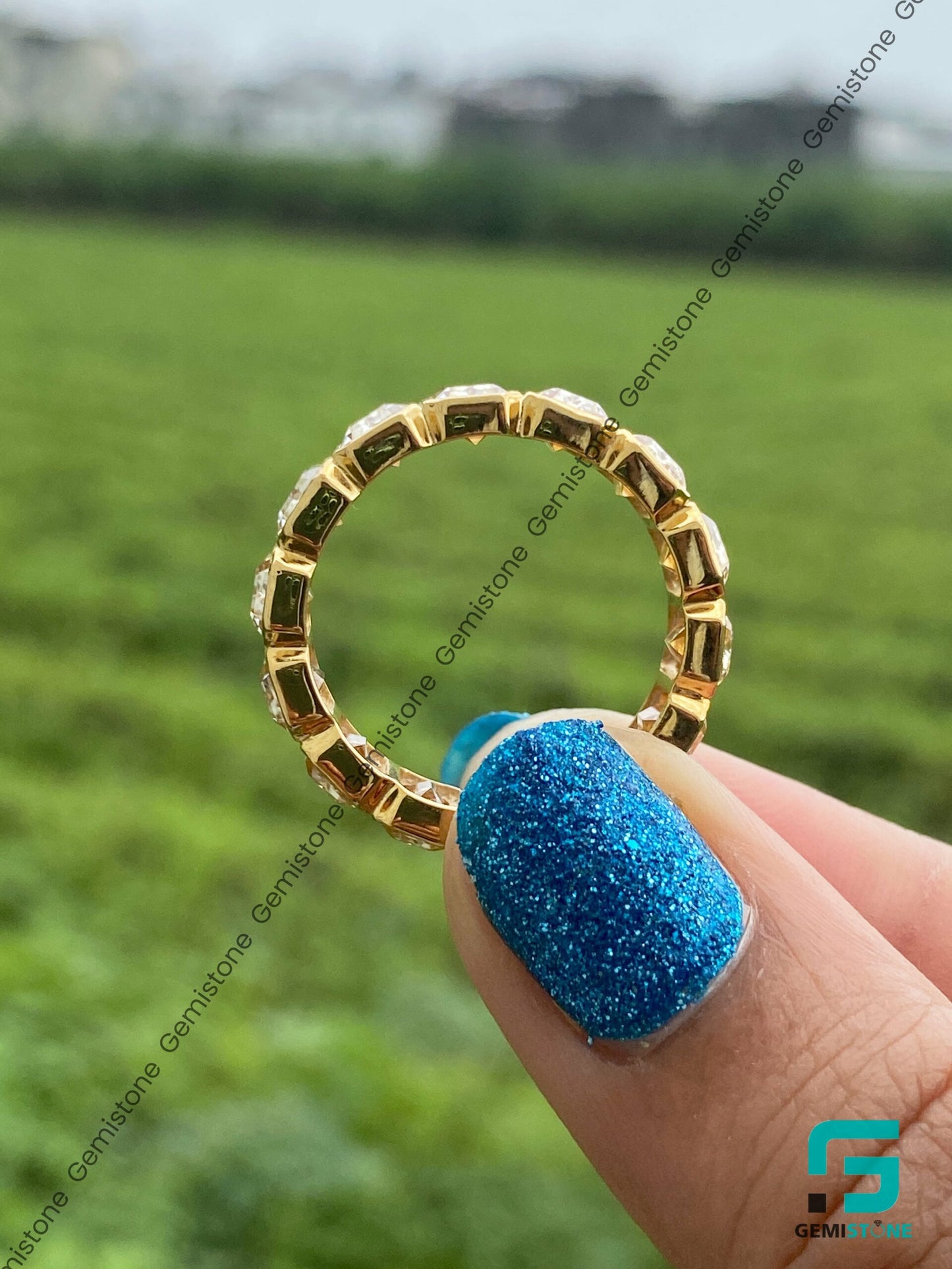 Bezel Setting Emerald Cut Canary Diamond Wedding Band