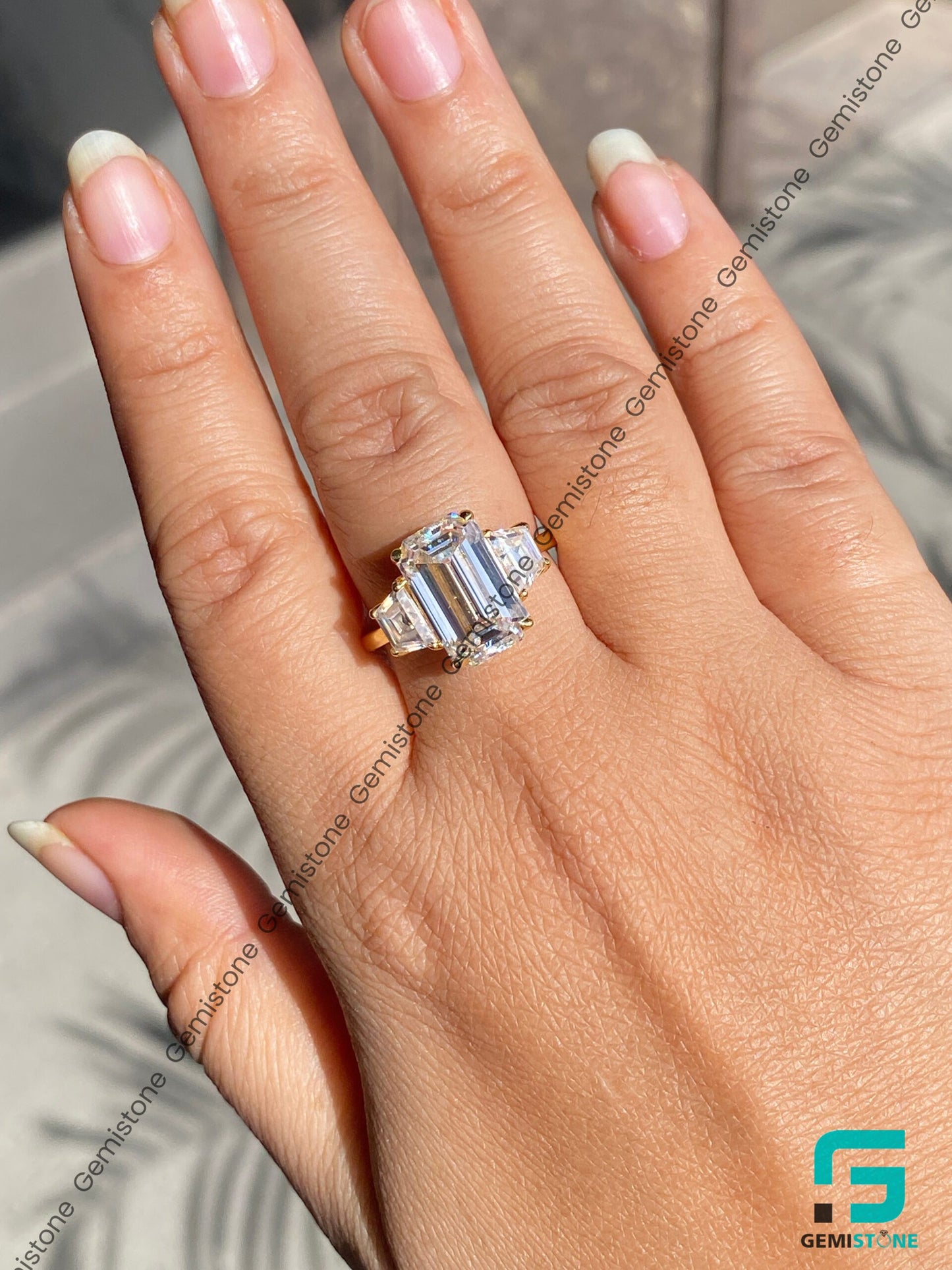 Emerald Cut & Trapezoid Baguette Moissanite Demi Lovato Engagement Ring