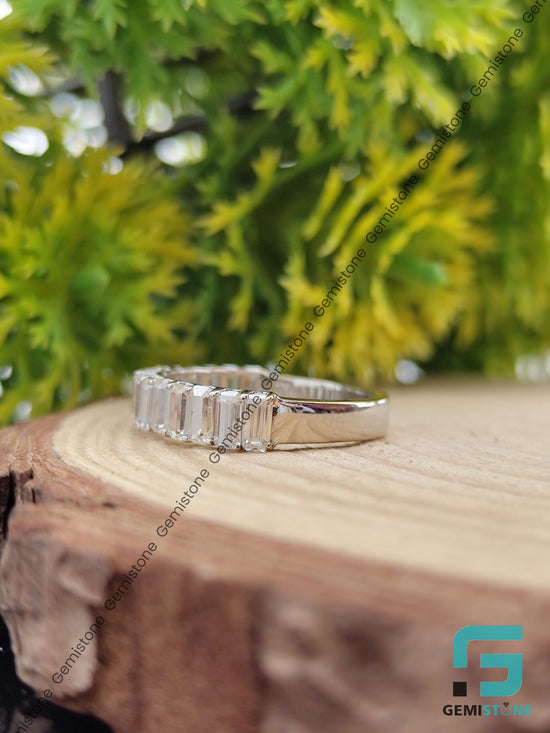 3 CTW Emerald Cut Moissanite Diamond Half Eternity Wedding Band For Women