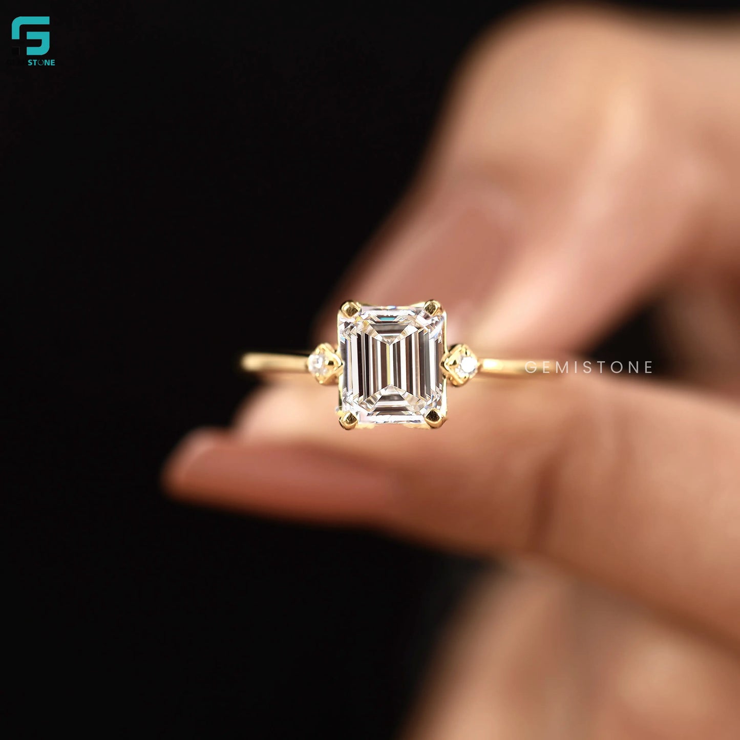 Emerald Three Stone Lab Diamond Wedding Ring For Women