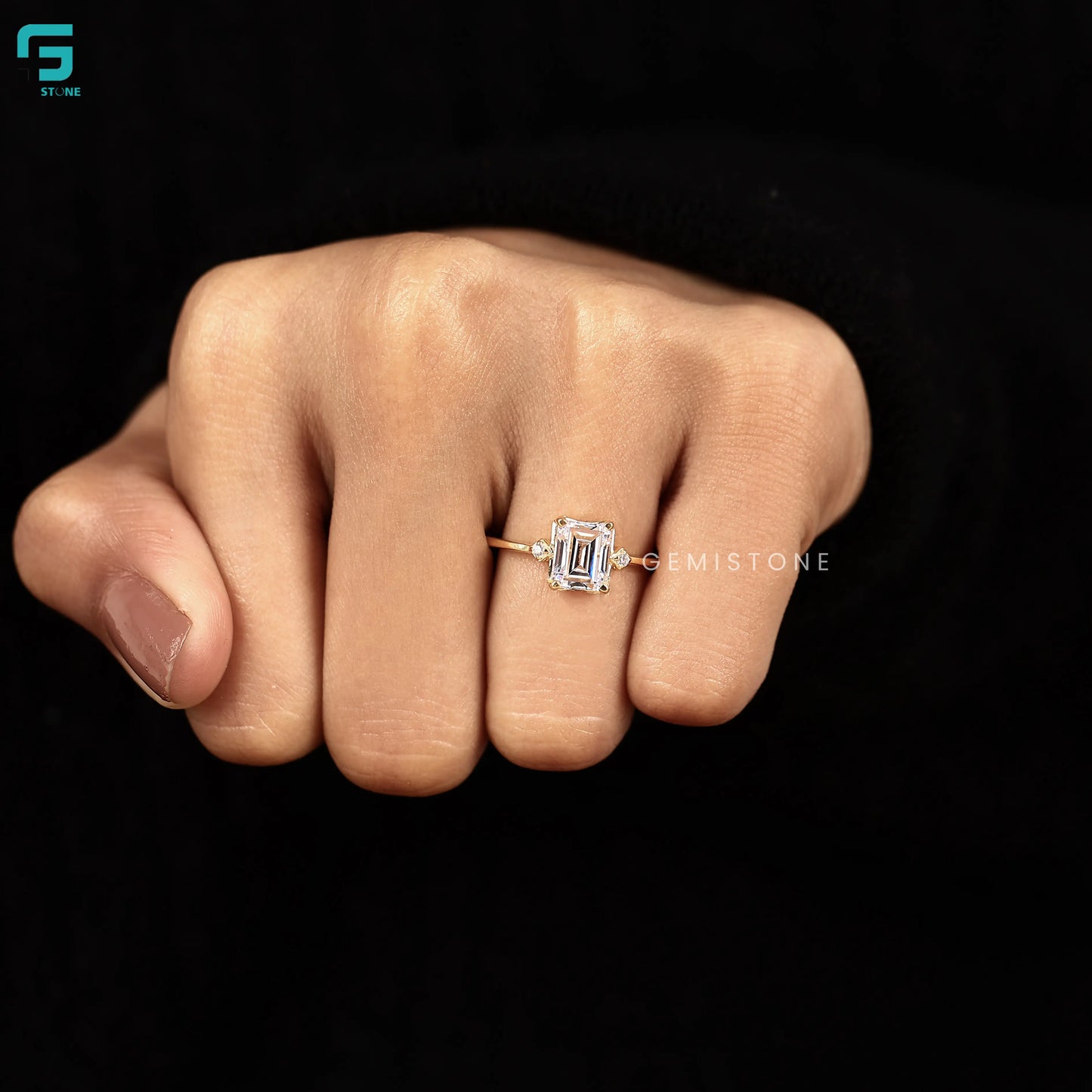 Emerald Three Stone Lab Diamond Wedding Ring For Women