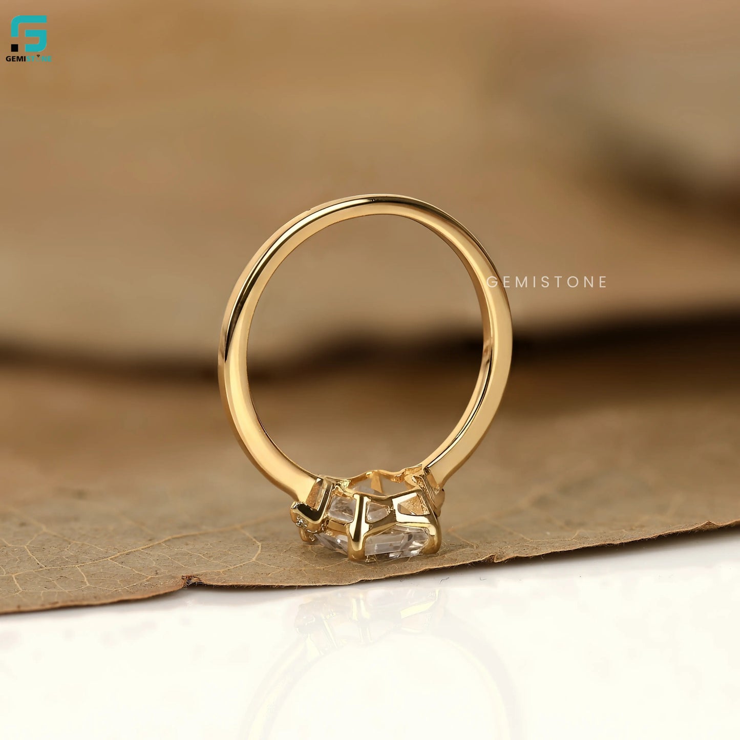 Emerald Three Stone Lab Diamond Wedding Ring For Women