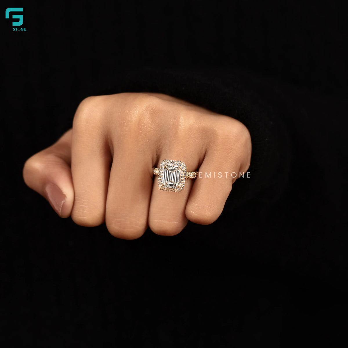 Emerald Cut Cluster Double Halo Lab Grown Diamond  Ring