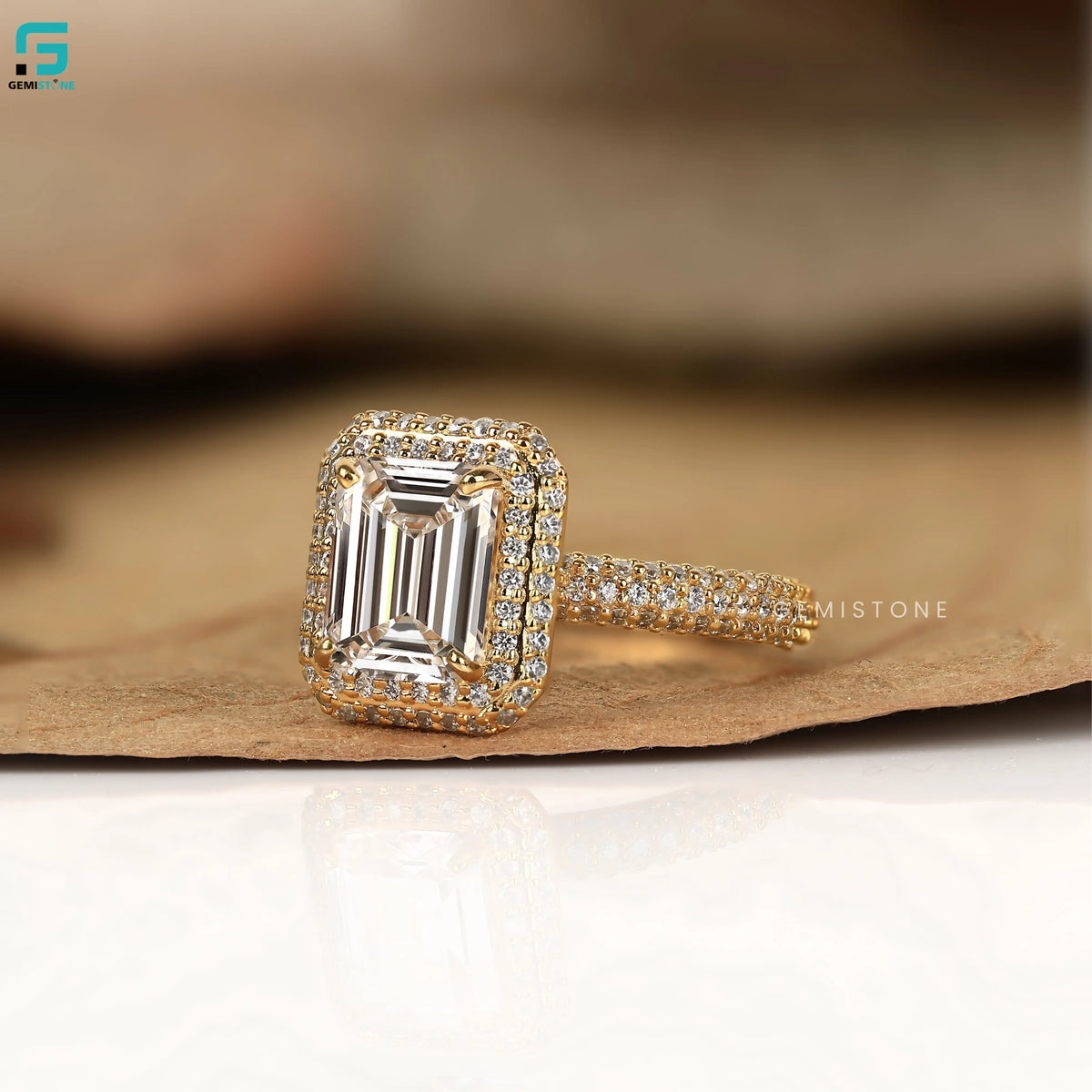Emerald Cut Cluster Double Halo Lab Grown Diamond  Ring