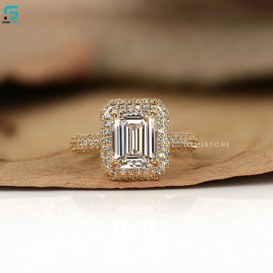 Emerald Cut Cluster Double Halo Lab Grown Diamond  Ring