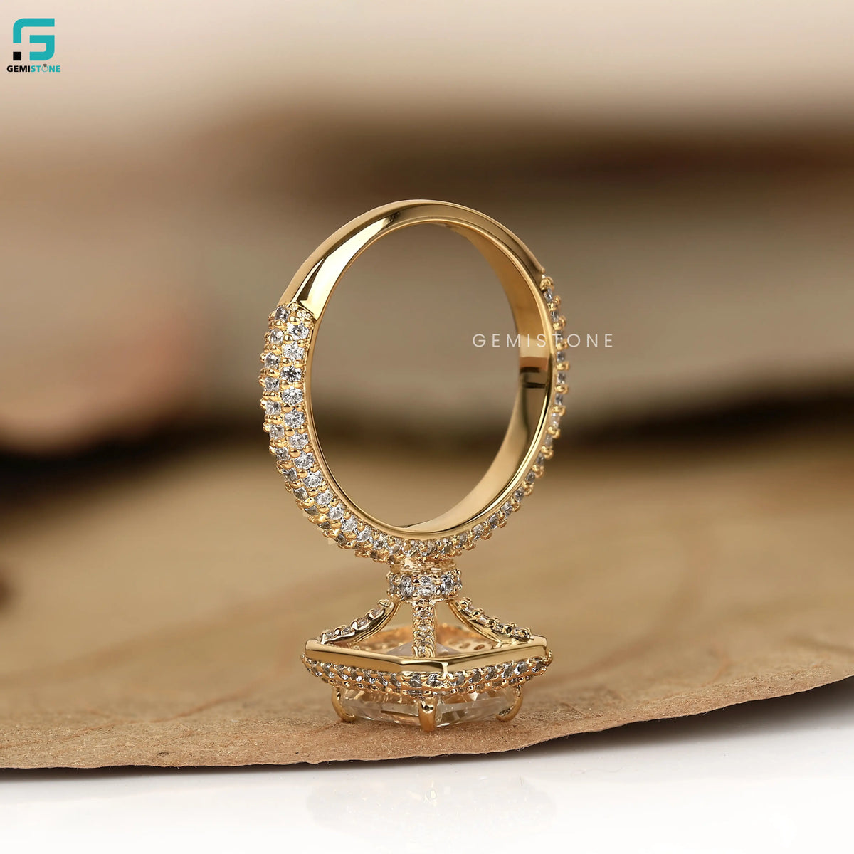 Emerald Cut Cluster Double Halo Lab Grown Diamond  Ring