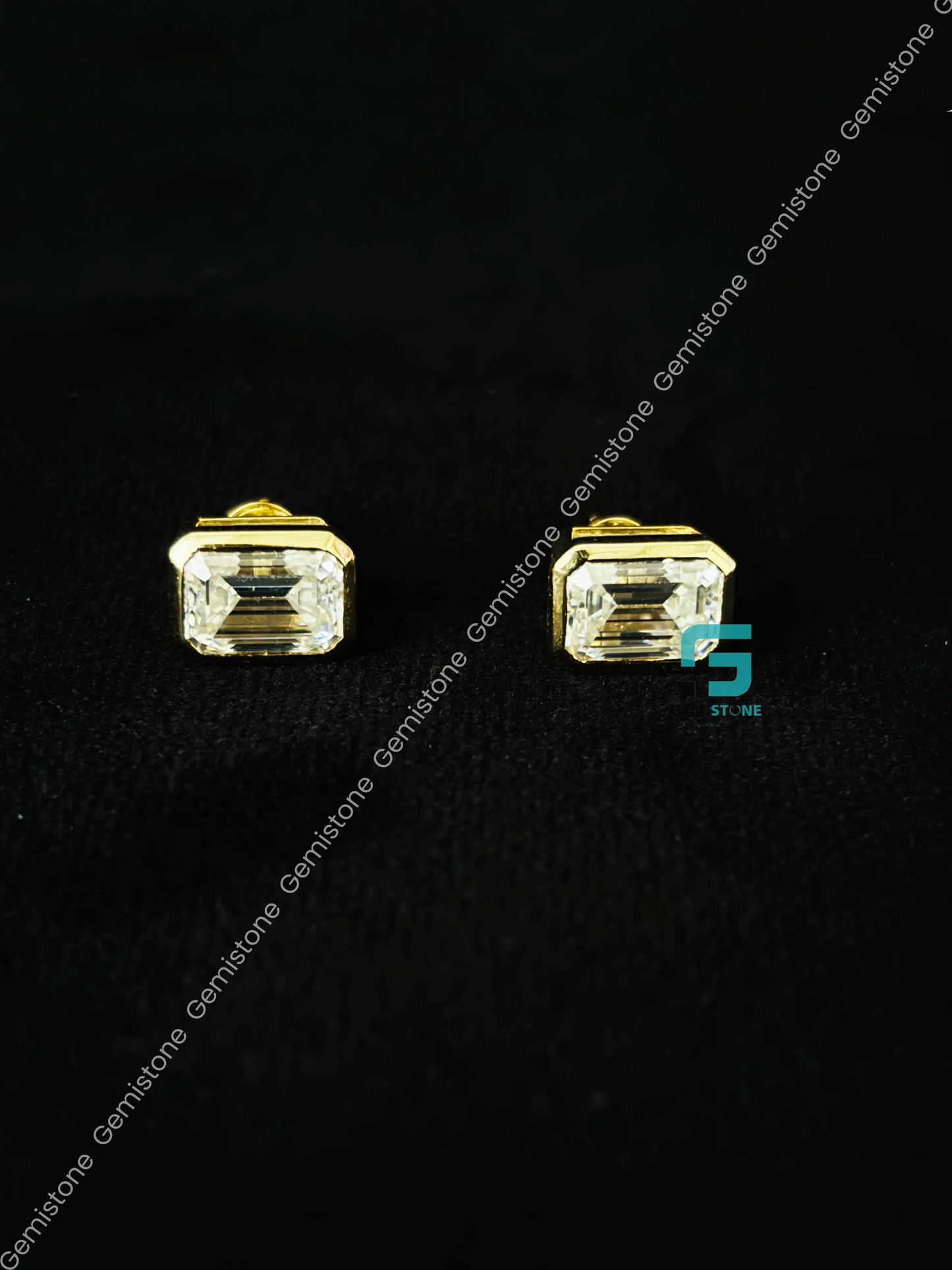 3CT Emerald Cut Bezel Set Moissanite Earrings in 925 Silver