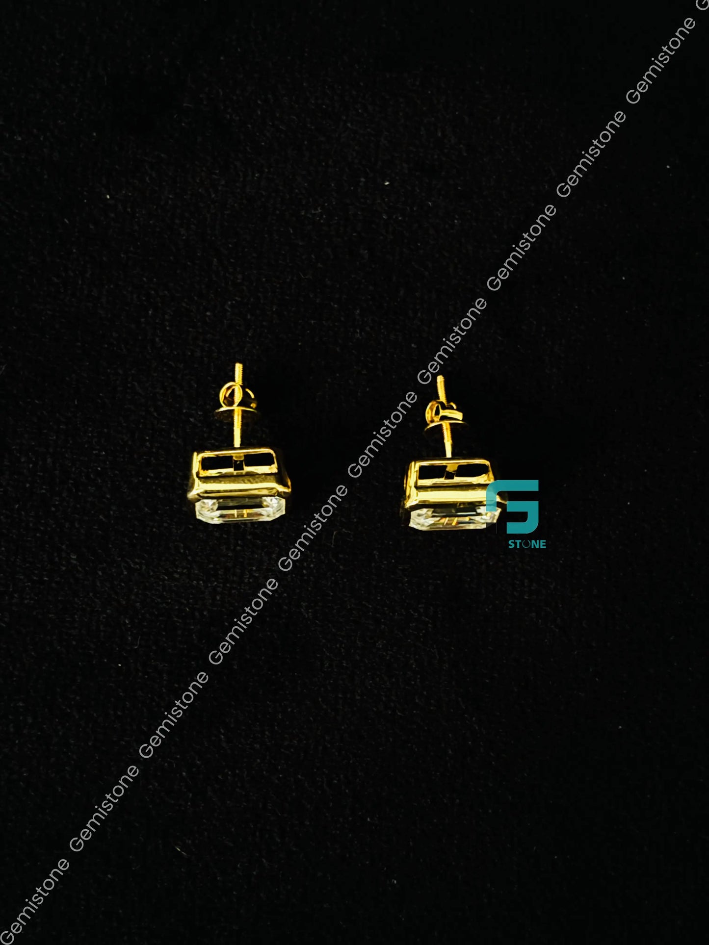 3CT Emerald Cut Bezel Set Moissanite Earrings in 925 Silver