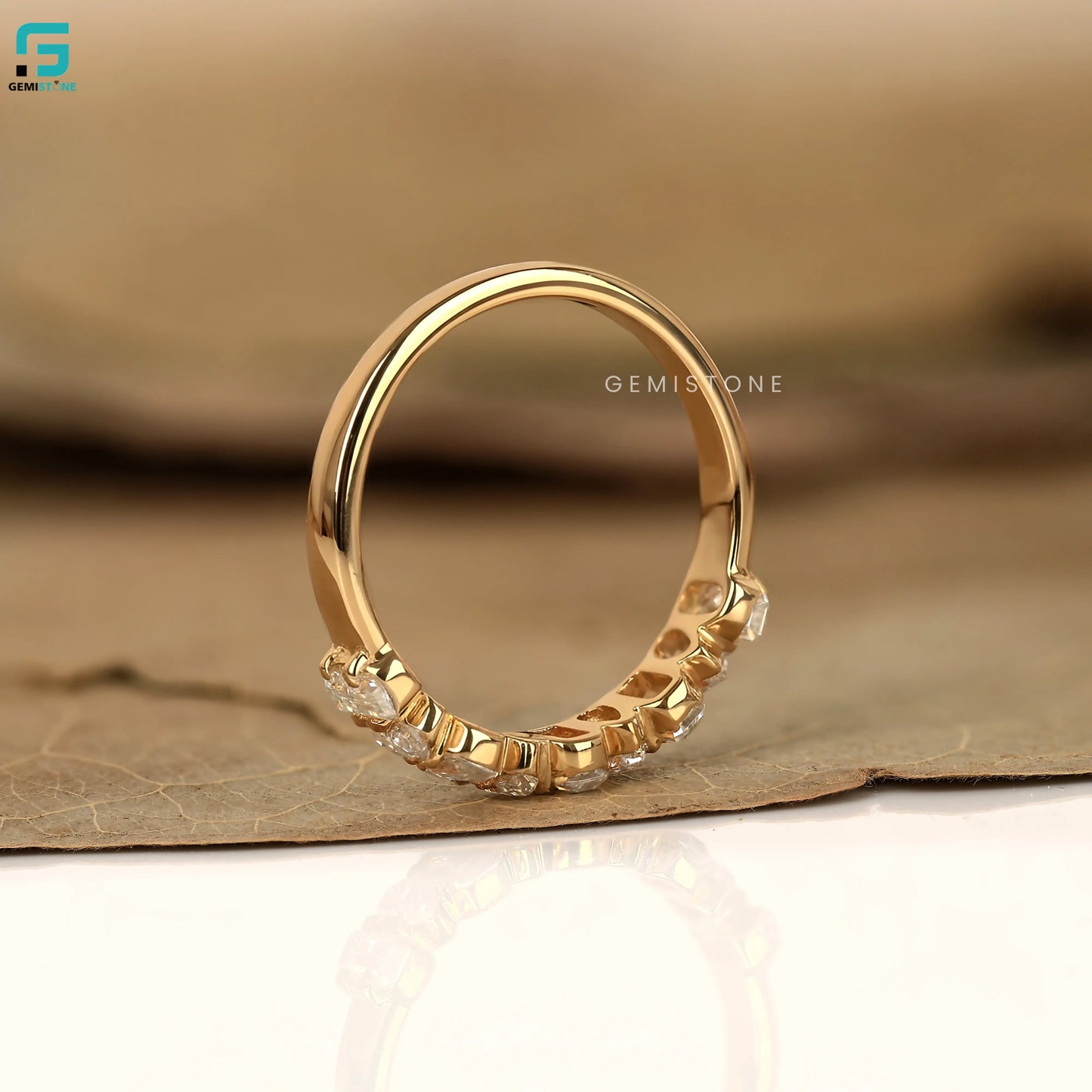 Emerald And Pear Cut Lab Diamond Half Eternity Wedding Band For Women