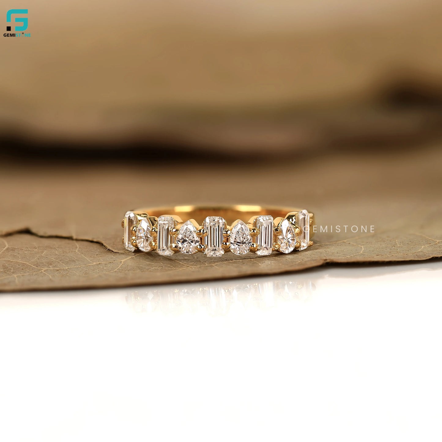Emerald And Pear Cut Lab Grown Diamond Wedding Band 