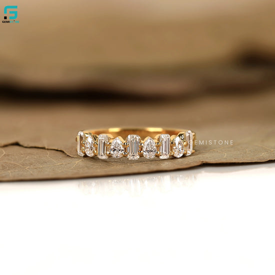 Emerald And Pear Cut Lab Grown Diamond Wedding Band 