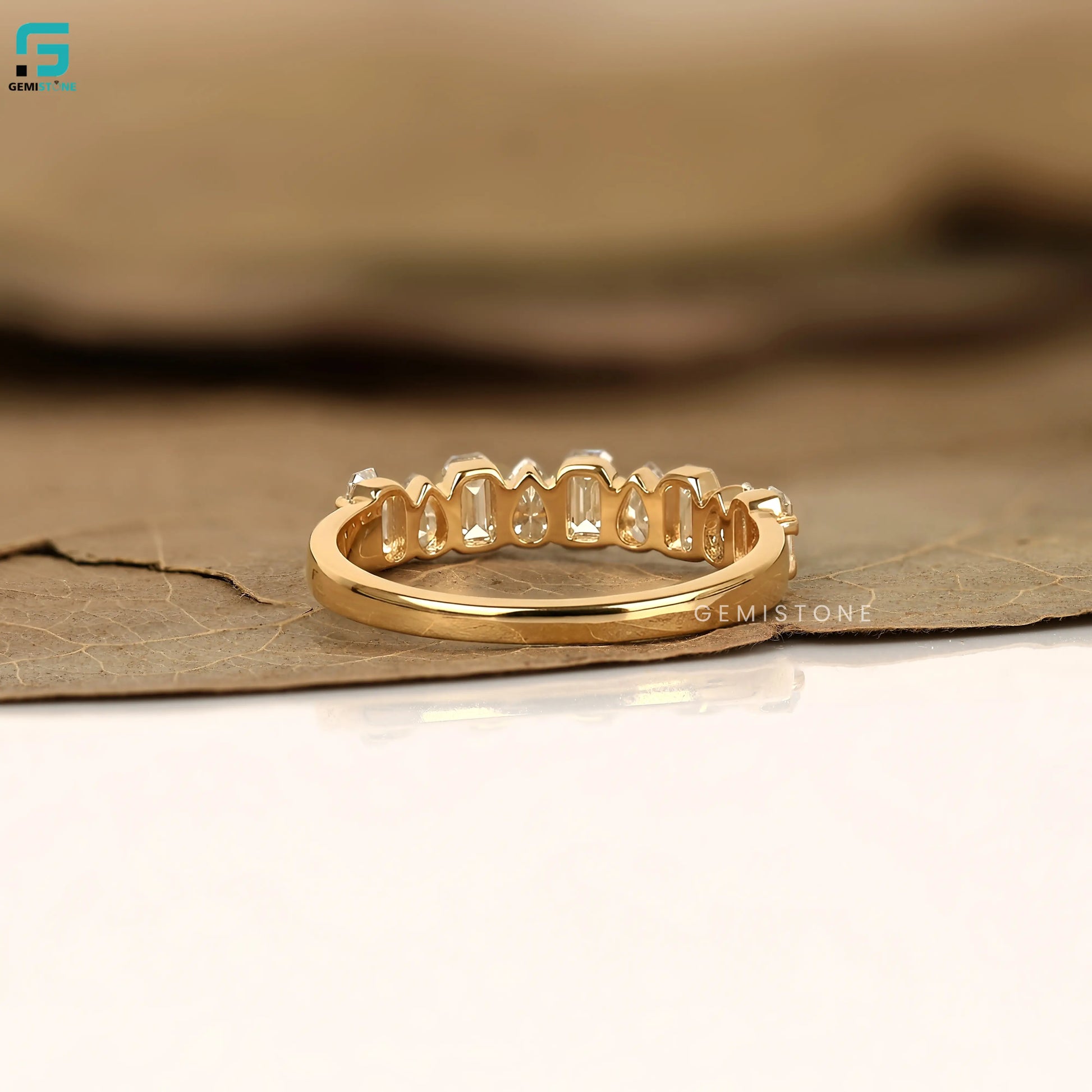 Emerald And Pear Cut Lab Grown Diamond Wedding Band For Women