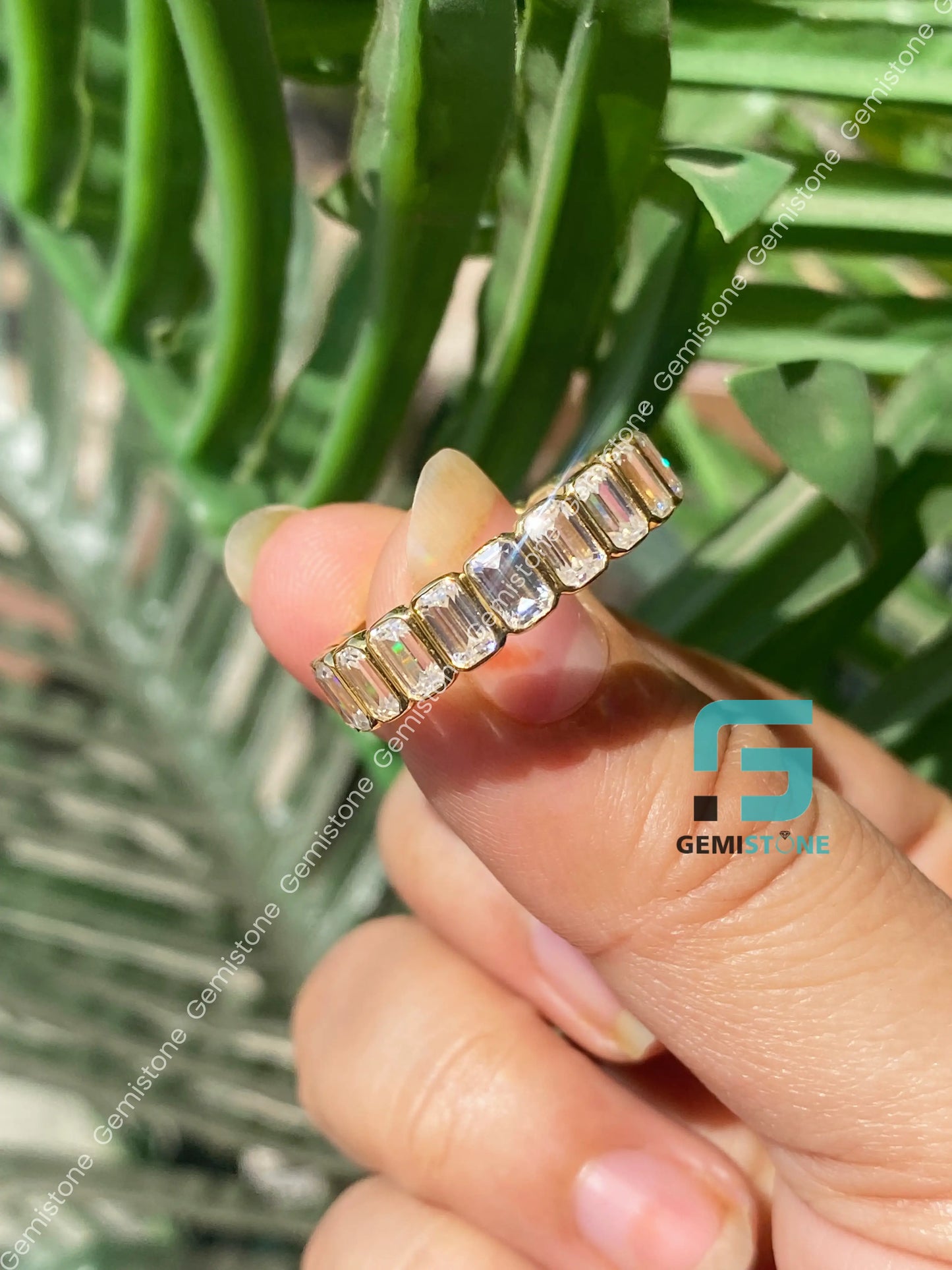 Emerald Cut Moissanite Wedding Band Women