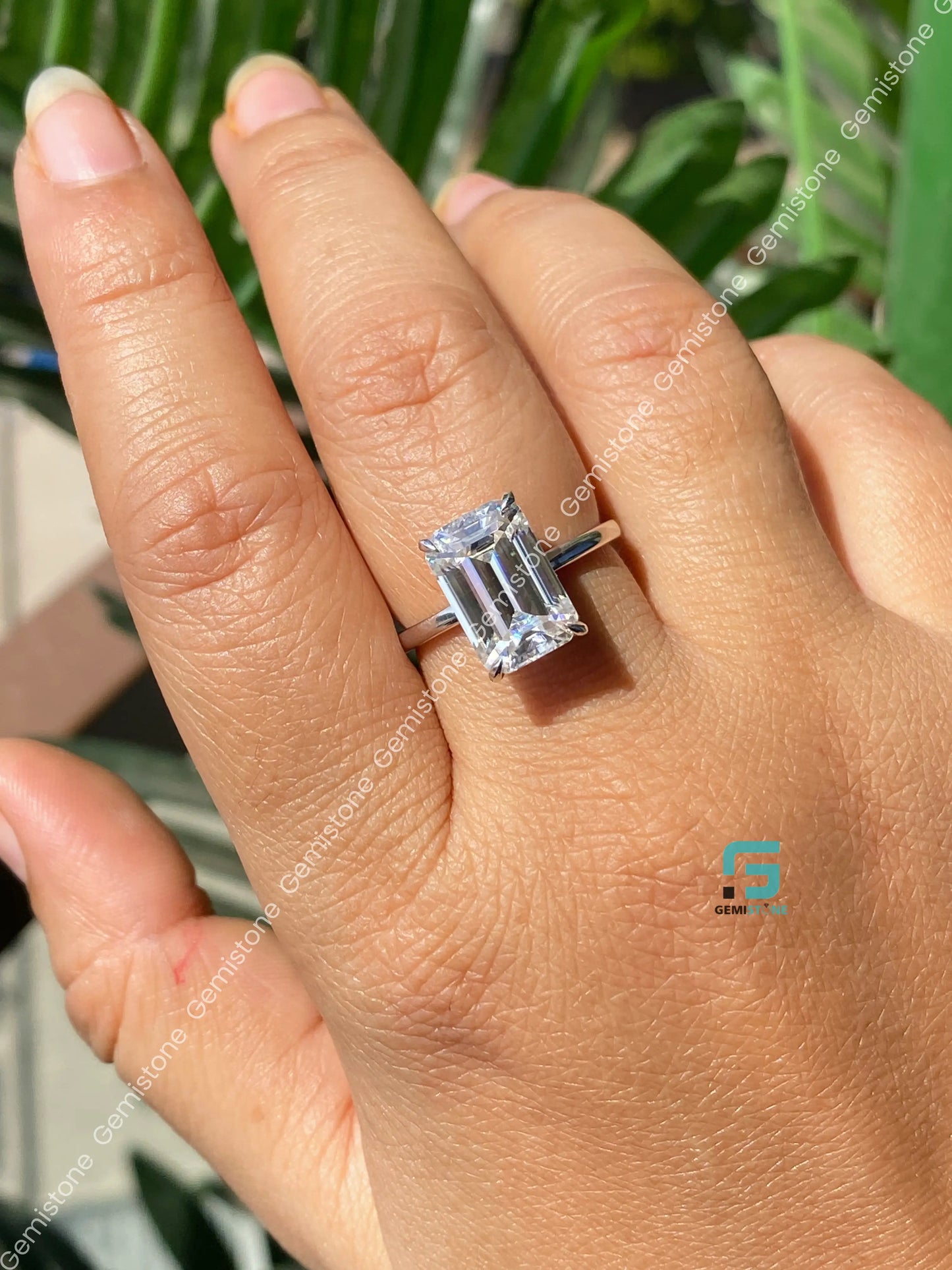 Emerald Cut Solitaire Moissanite Diamond Engagement Ring