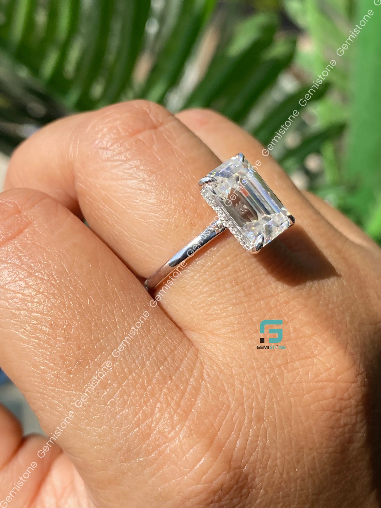 Emerald Cut Solitaire Moissanite Diamond Engagement Ring For Women