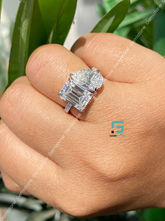 Emerald and Pear Moissanite Wedding Ring