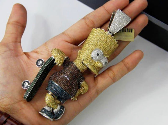 Multi Color Diamond Moissanite 3D Cartoon Bart Simpson Pendant