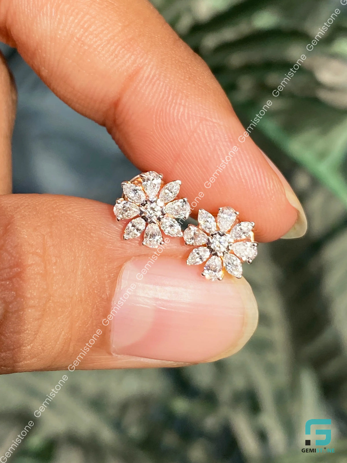 Floral Shape Moissanite Diamond Stud Earrings 