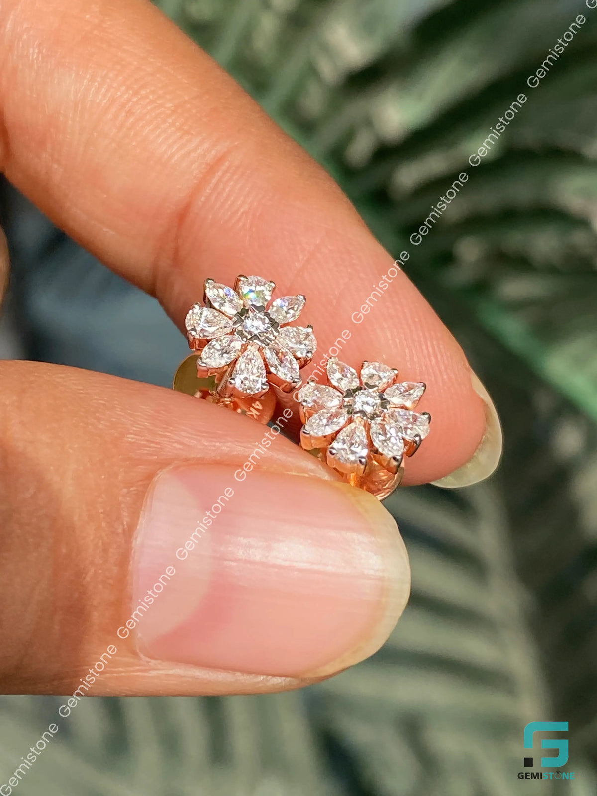  Floral Shape Moissanite Diamond Stud Earrings For Women