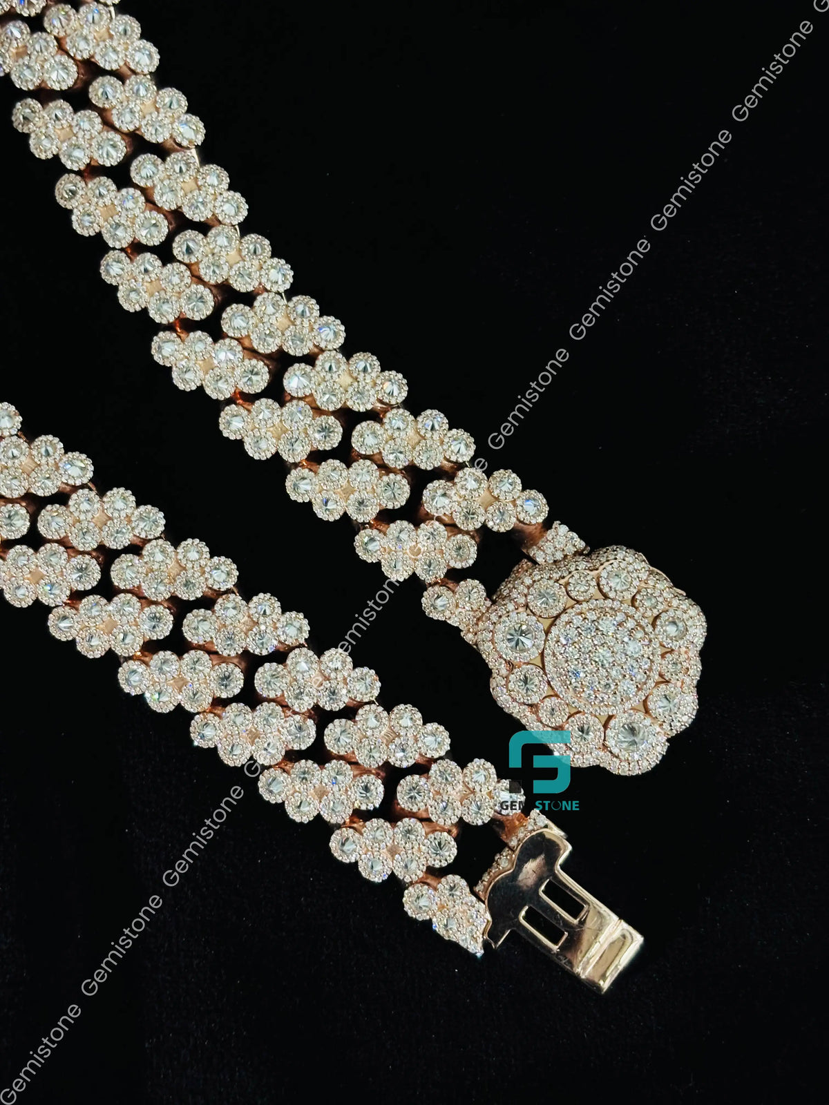 22MM Floral Shape Moissanite Cuban Link Hip Hop Chain For Men