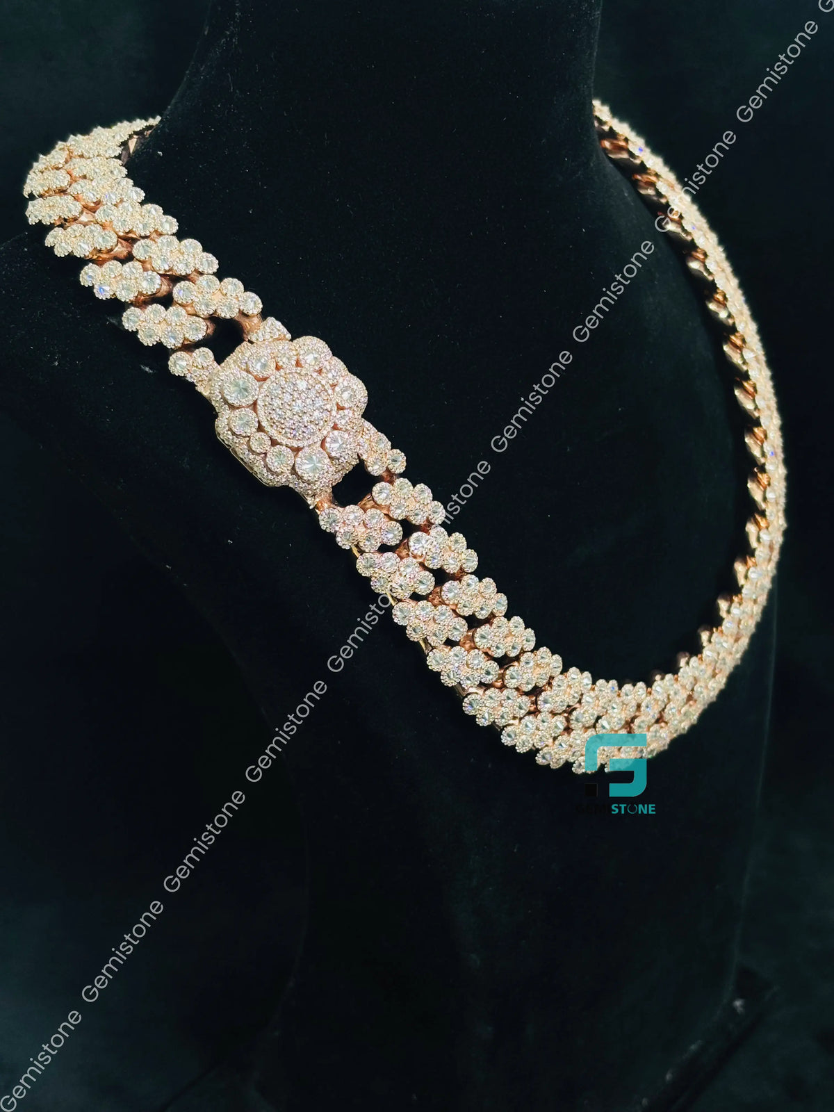 22MM Floral Shape Moissanite Cuban Link Hip Hop Chain For Men