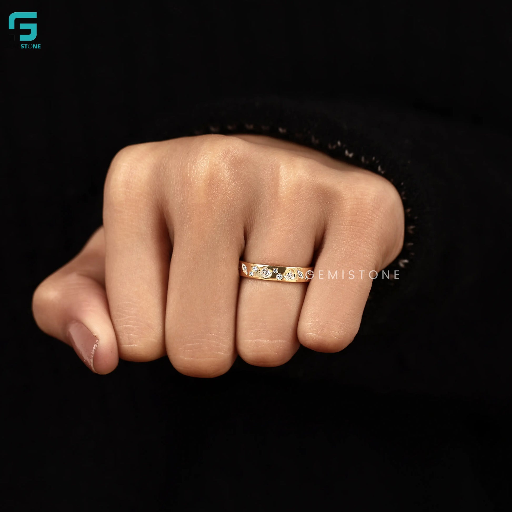 Flush Set Multi Shape Lab Grown Diamond Wedding Band 