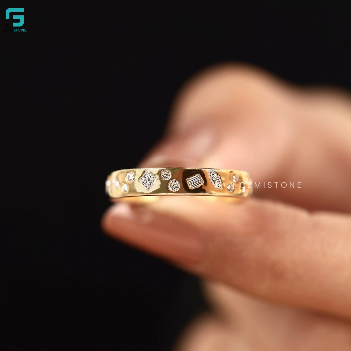 Flush Set Multi Shape Lab Grown Diamond Wedding Band For Women