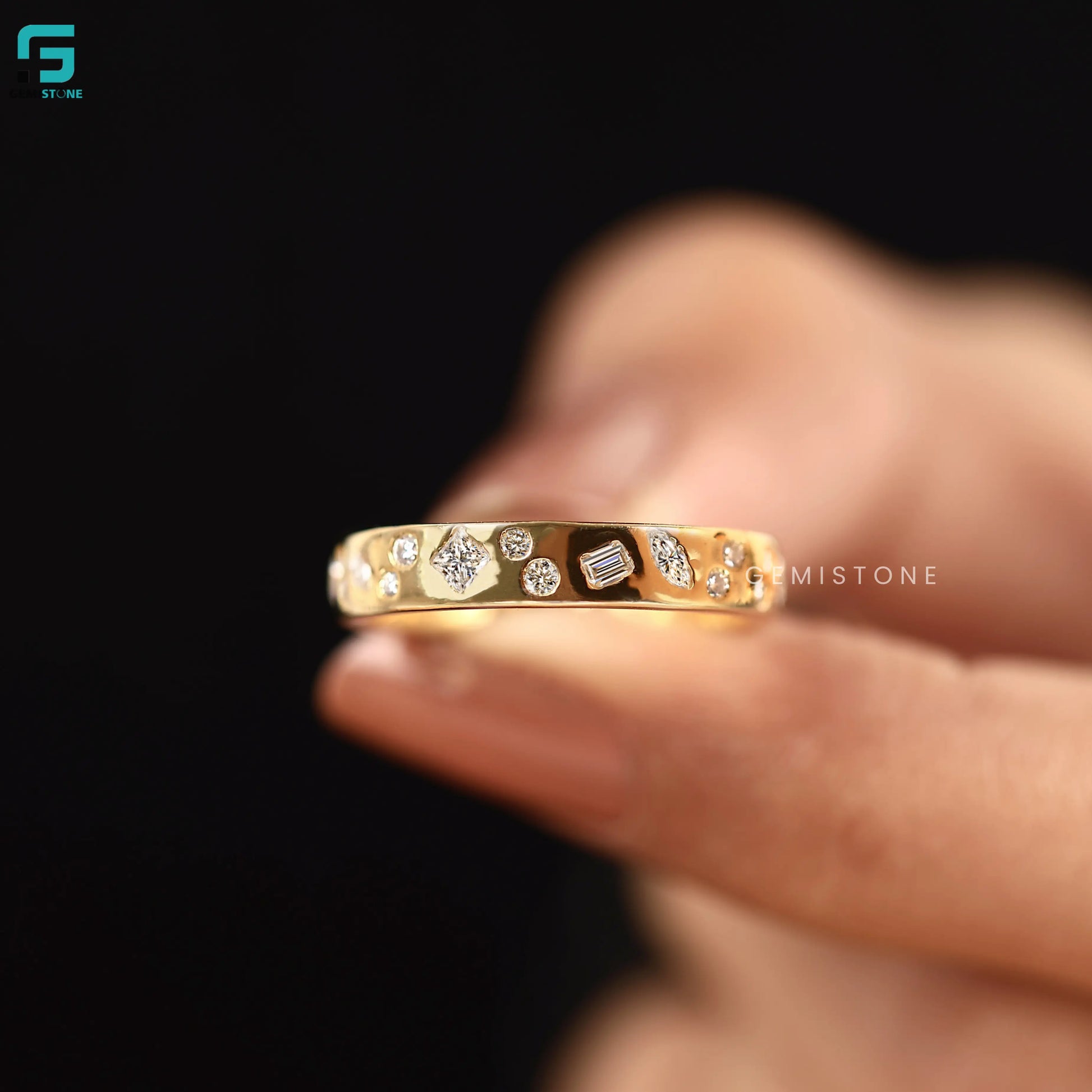 Flush Set Multi Shape Lab Grown Diamond Wedding Band For Women