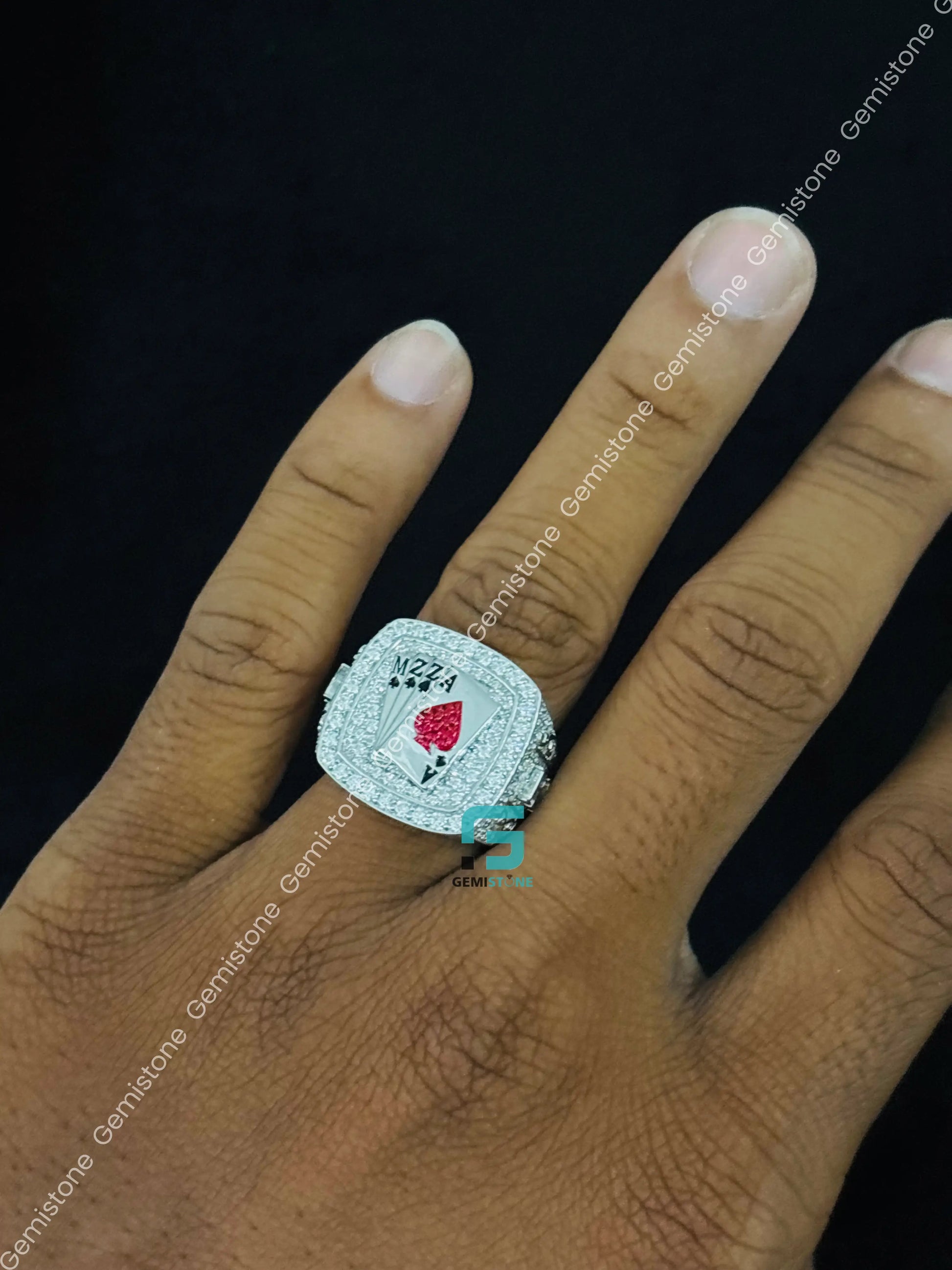 Foker Card Hip Hop Moissanite Iced Out Studded Ring For Men