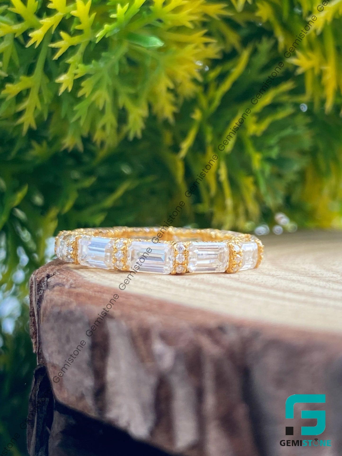 East West Moissanite Emerald Cut Diamond Band | Women's Wedding Band