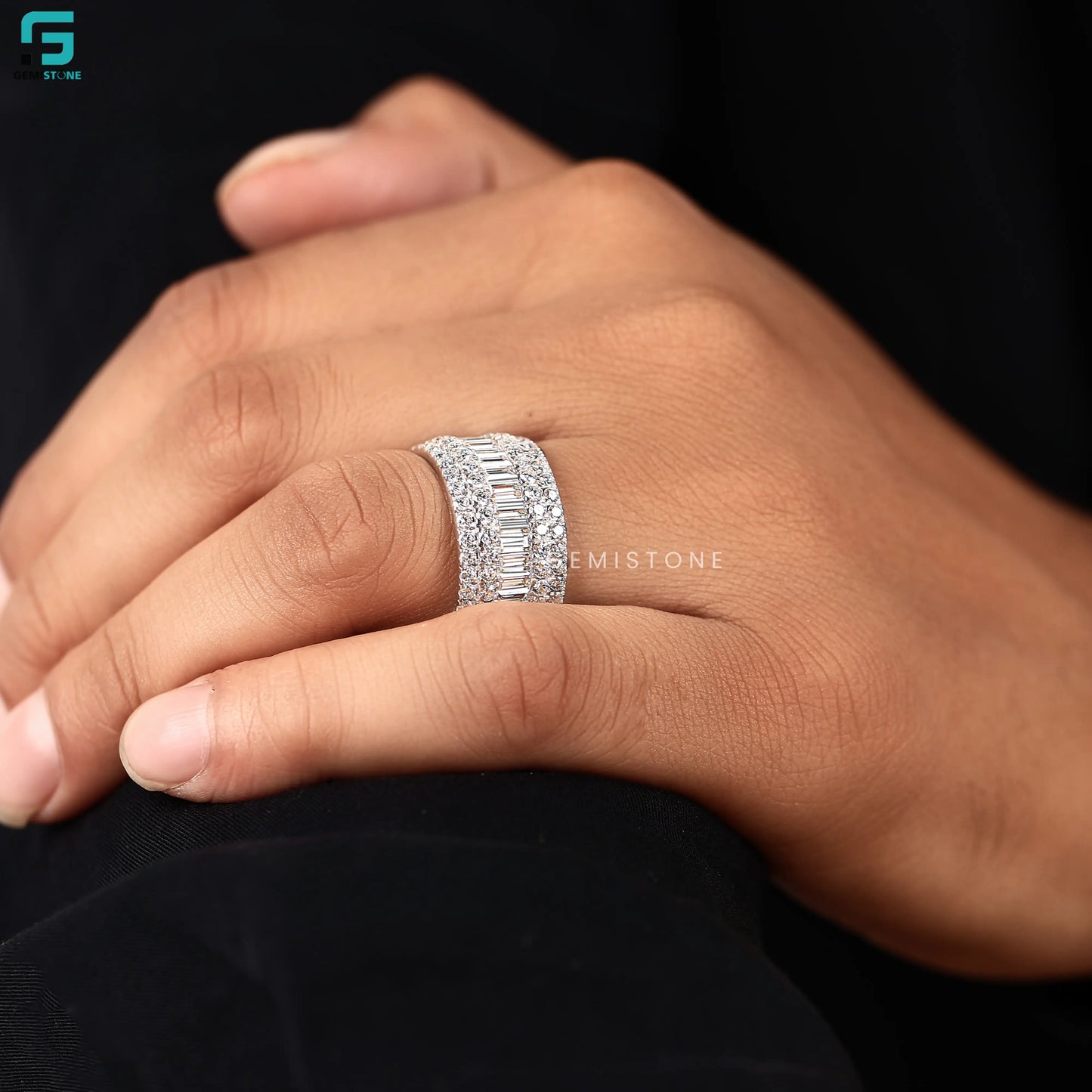 Eternity Baguette Lab Diamond Five Row Wide Anniversary Band