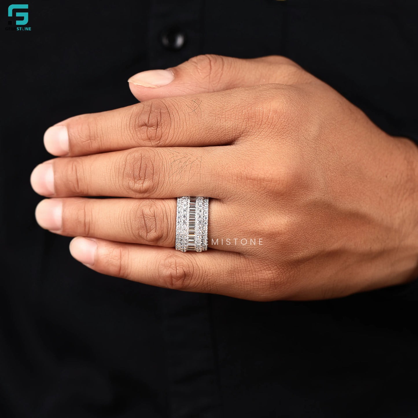 Full Eternity Baguette & Round Diamond Five Row Wide Anniversary Band For Women