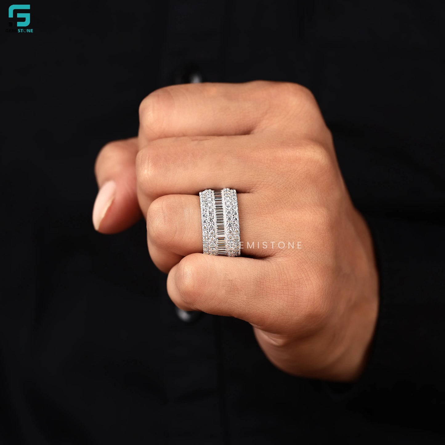 Full Eternity Baguette Diamond Five Row Wide Anniversary Band