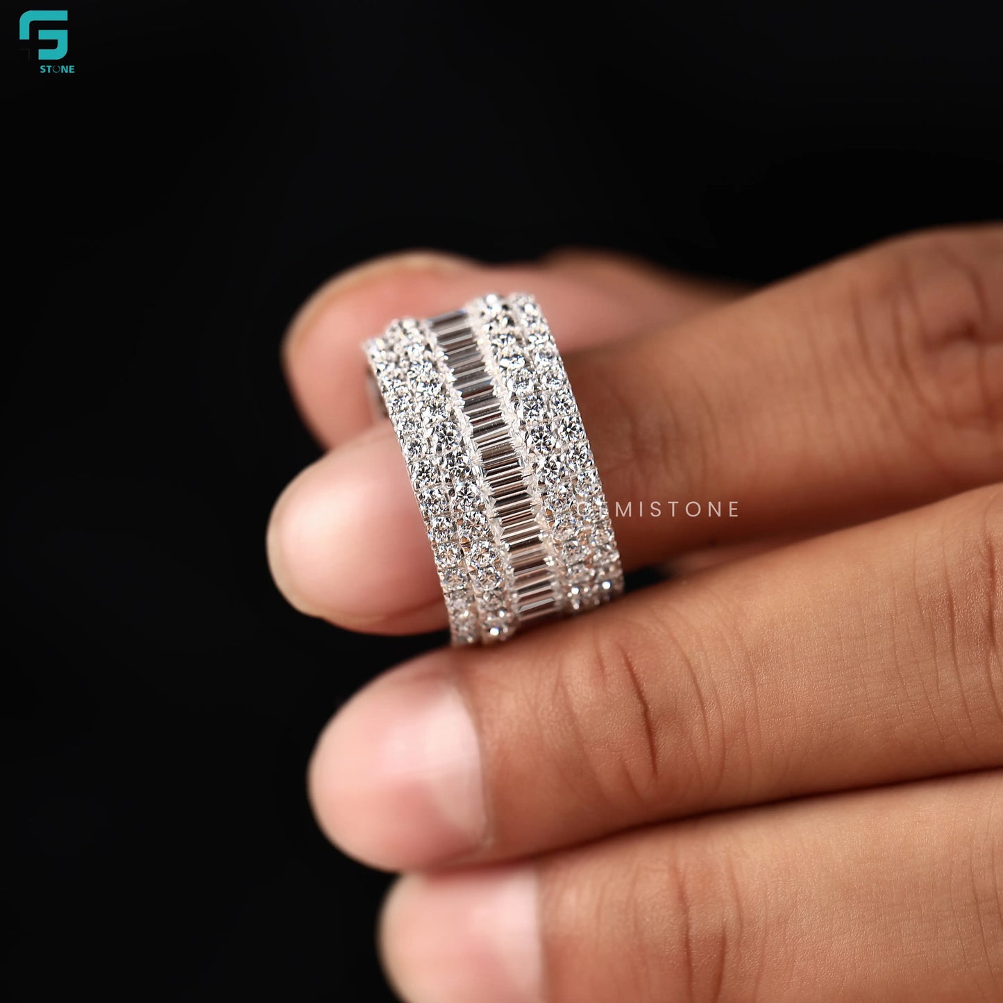 Full Eternity Baguette Lab Diamond Five Row Wide Anniversary Band