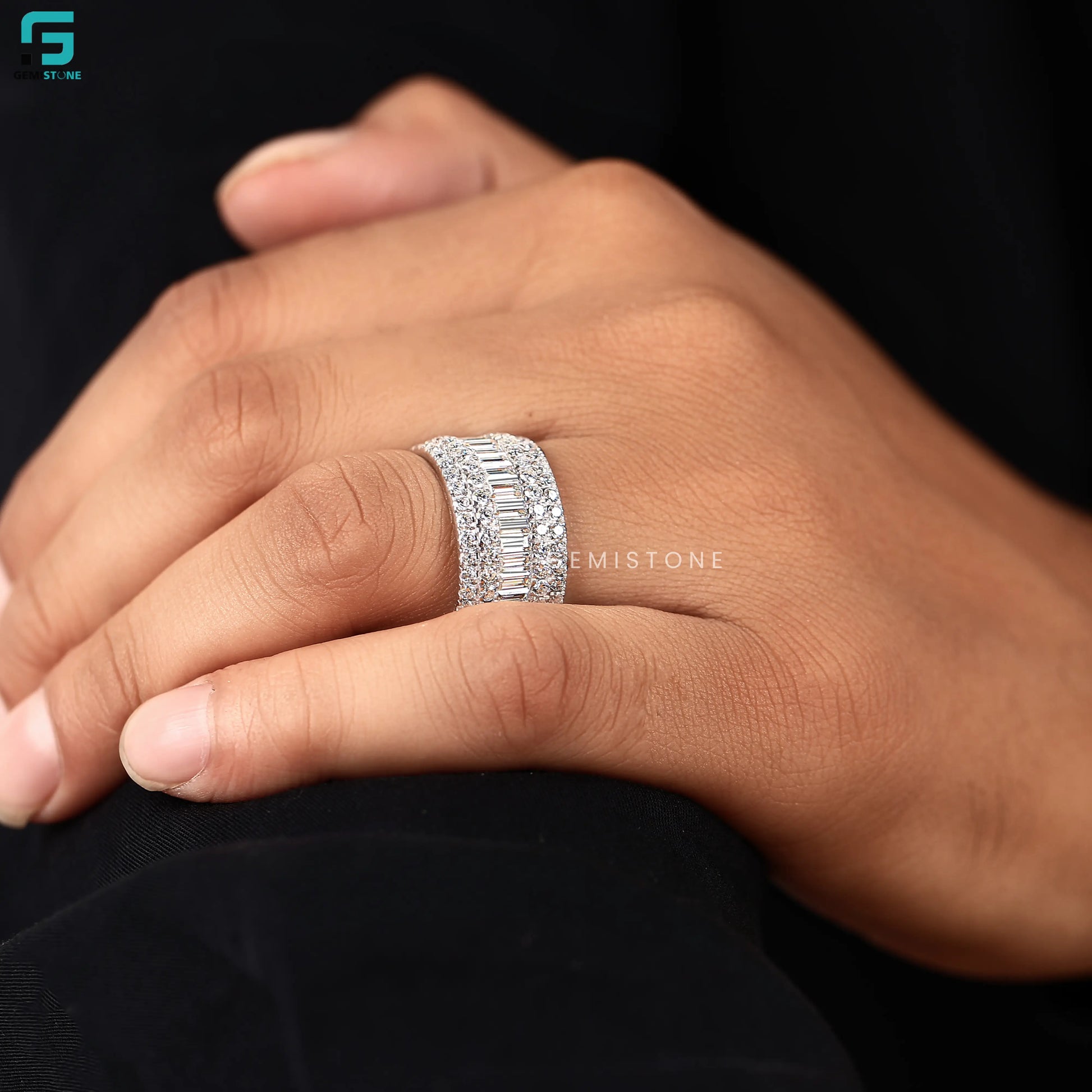 Full Eternity Baguette Lab Diamond Five Row Wide Anniversary Band For Women