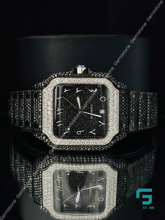 Full Ice Out Black and White Diamond Hip Hop Watch