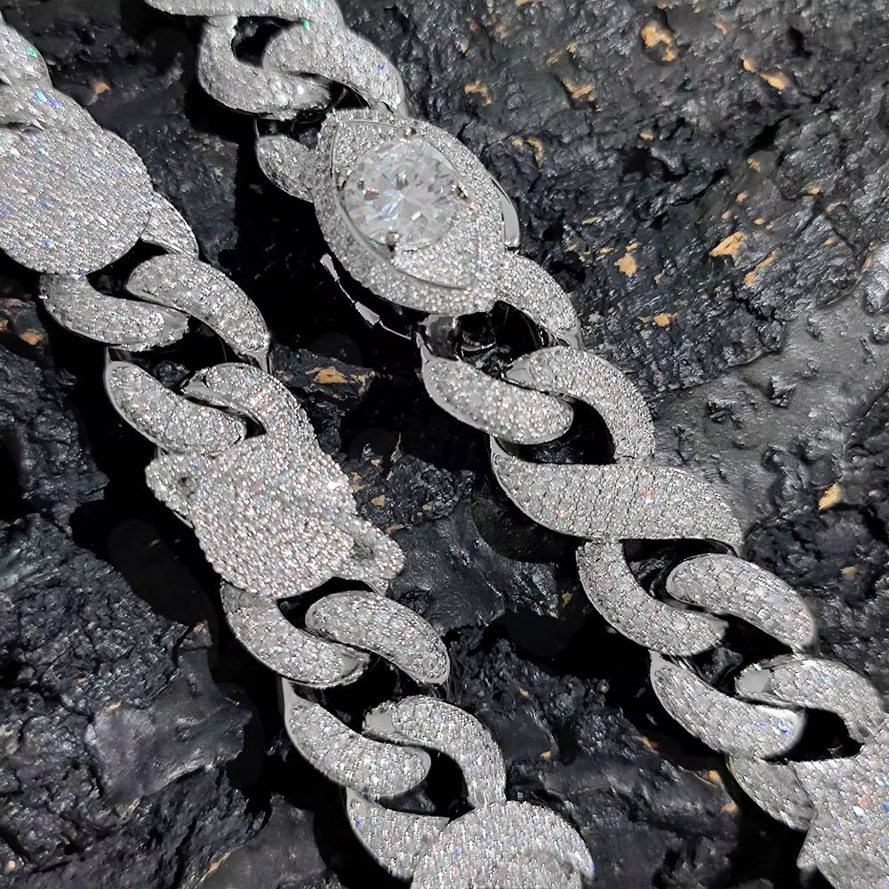 Mens 20MM Moissanite Miami Evil Eye Cuban Diamond Chain Infinity Star Charm