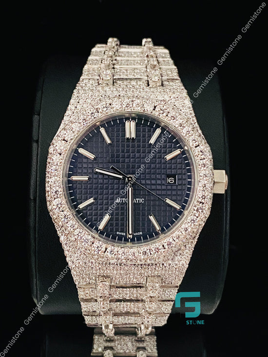 VVS Big Bezel Royal Blue Dial Moissanite Watch for Men's