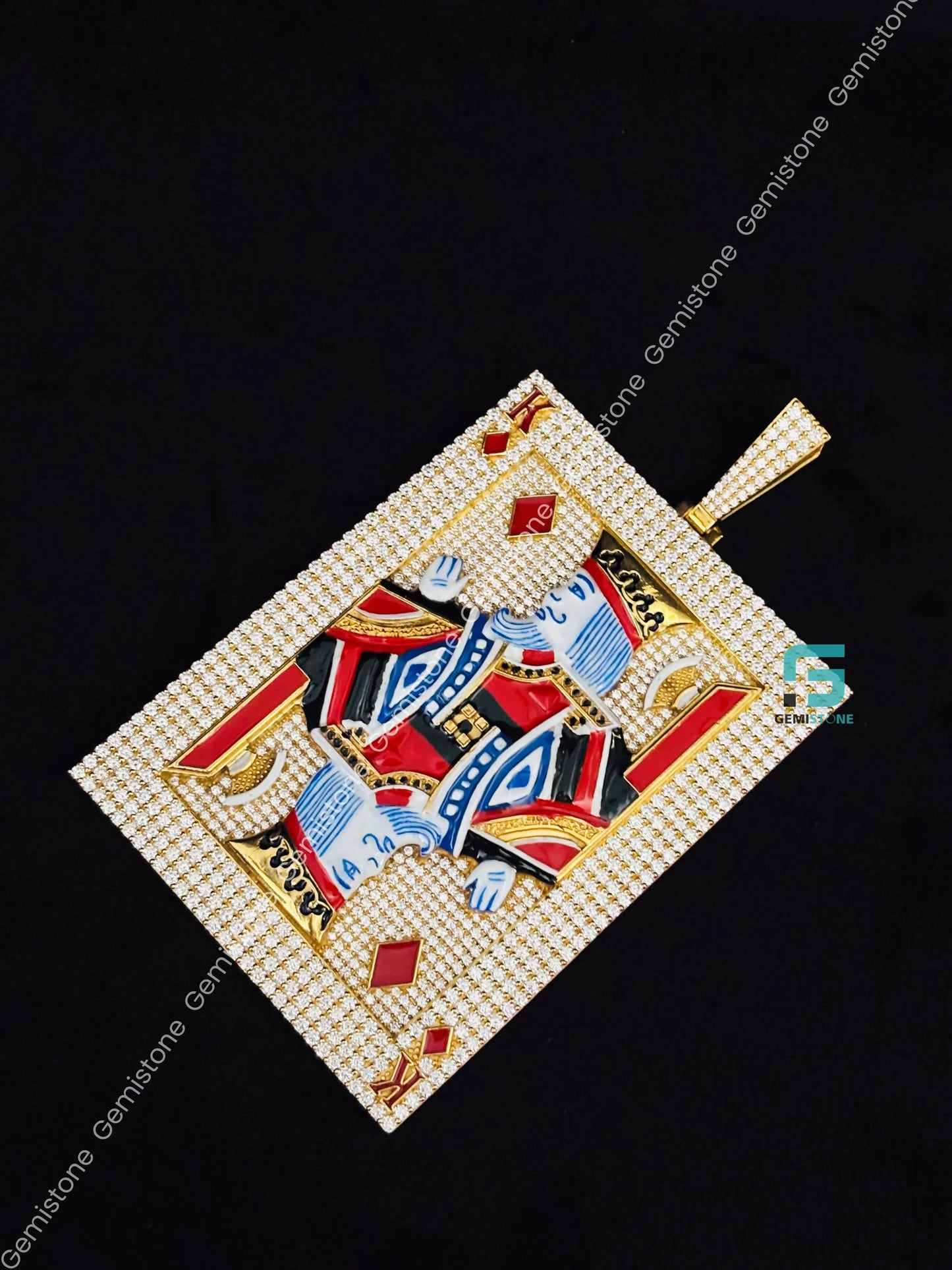 925 Yellow Gold Plated Moissanite King Card Pendant