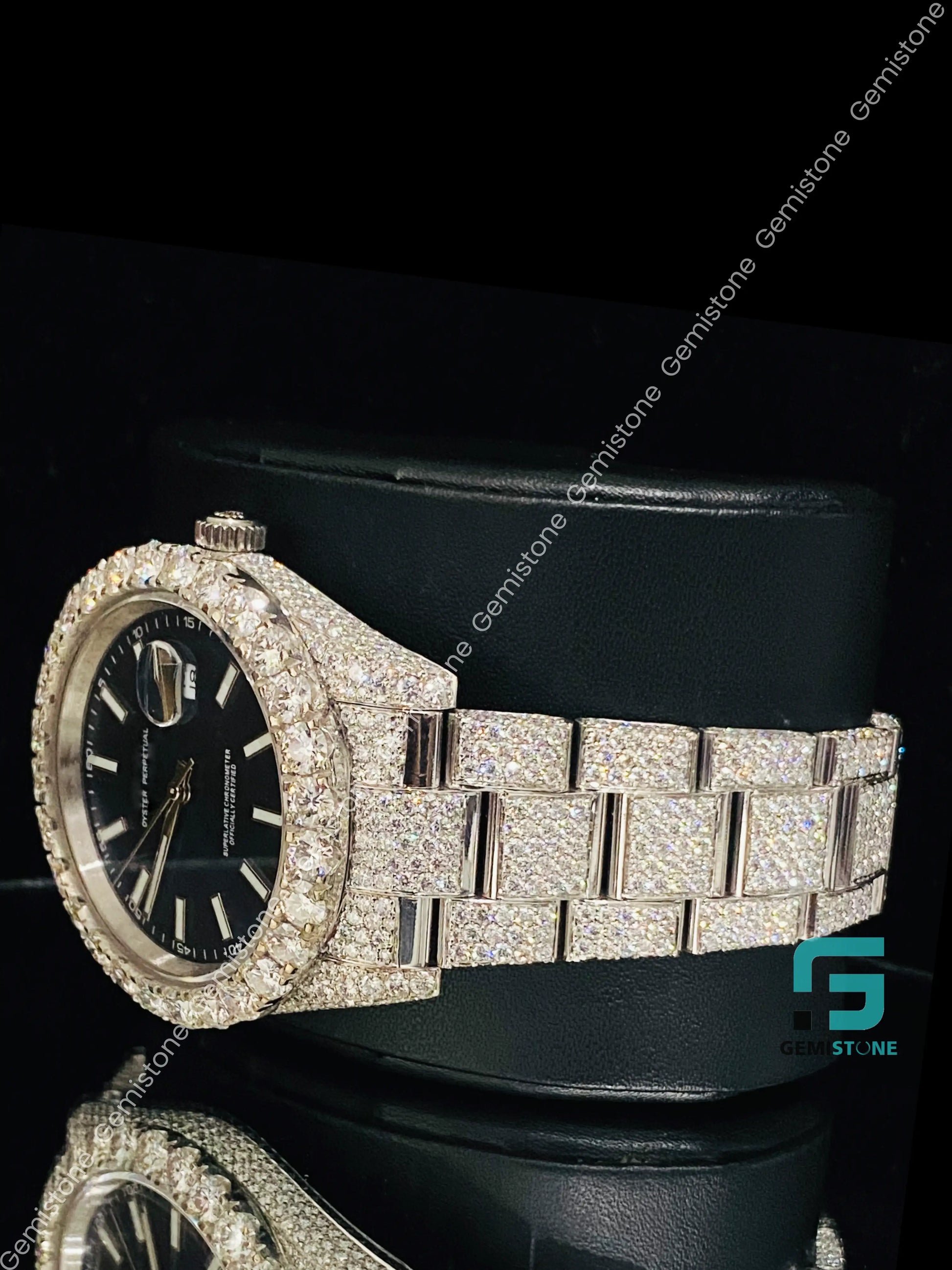 Fully Iced Out Blue Dial Moissanite Watch For Men