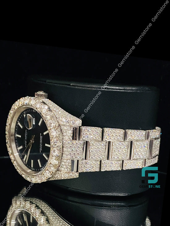 Fully Iced Out Blue Dial Moissanite Watch For Men