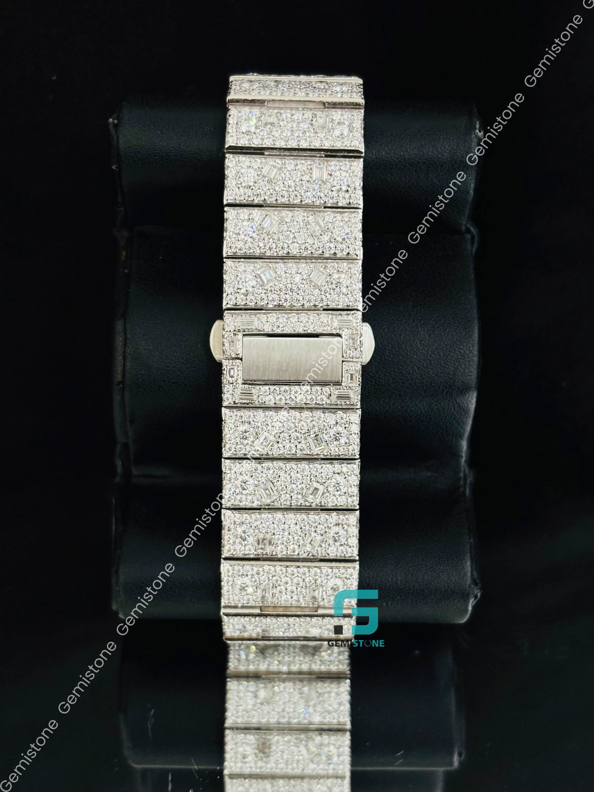 41MM Fancy Stone Dimaond White Arabic Number Moissanite Watch