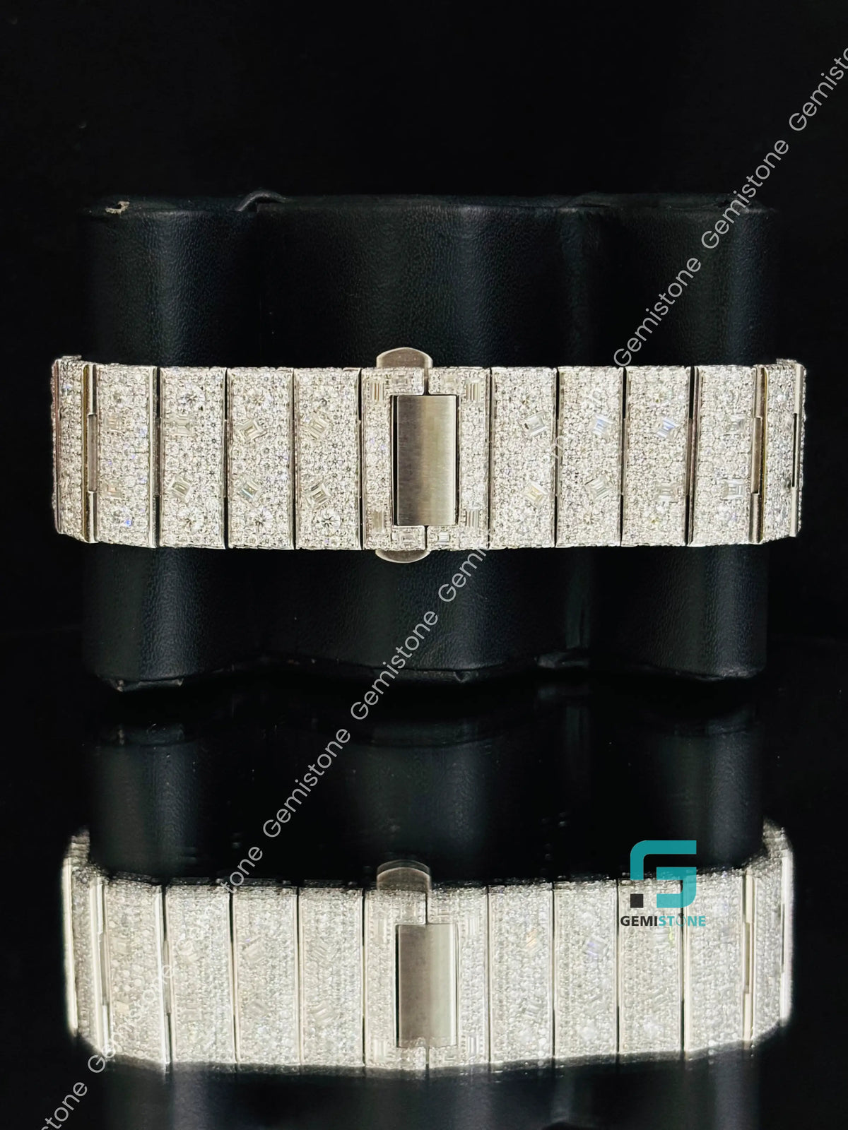 41MM Fancy Stone Dimaond White Arabic Number Moissanite Watch