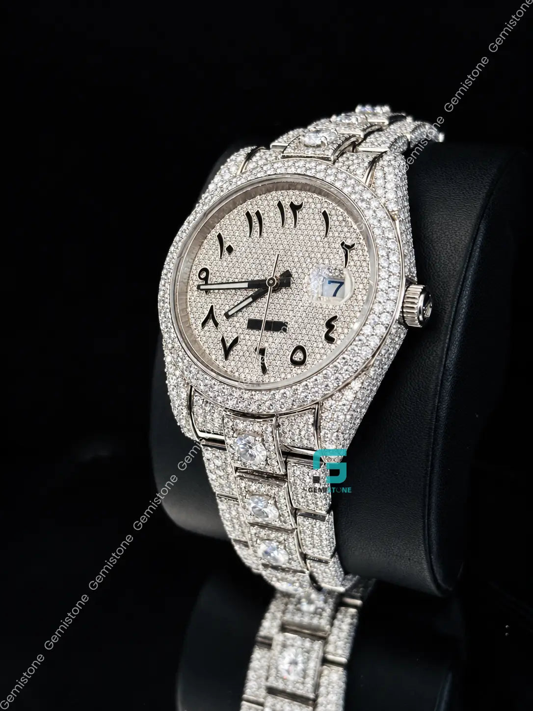 41MM Fully Studded Black Arabic Number Moissanite Watch