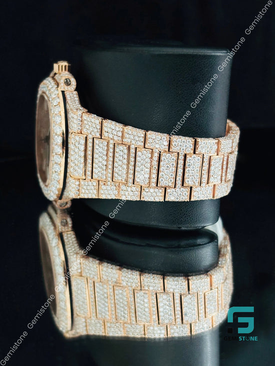 Fully Ice Out Baguette Bar Moissanite Diamond Watch