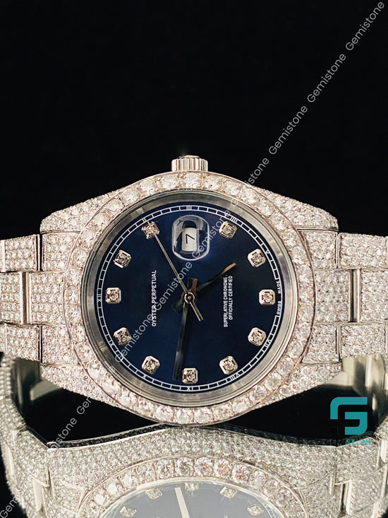 Fully Ice Out Royal Blue Dial Moissanite Watch