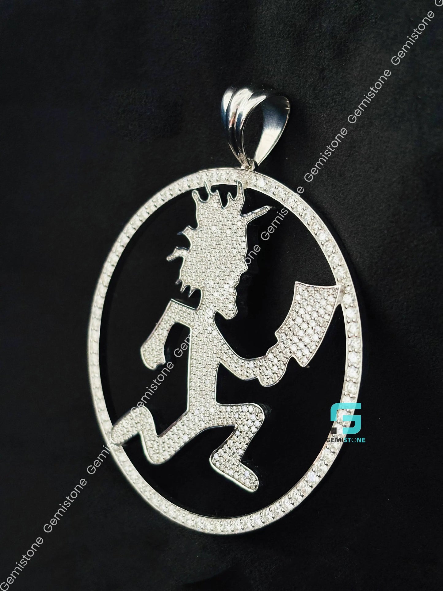 Fully Iced Moissanite Circle ICP Hatchet Man Pendant 925 Silver
