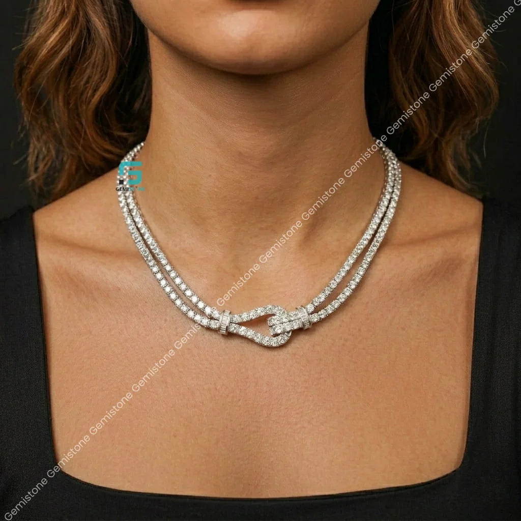 Fully Iced Moissanite Lasso Necklace in 925 Sterling Silver
